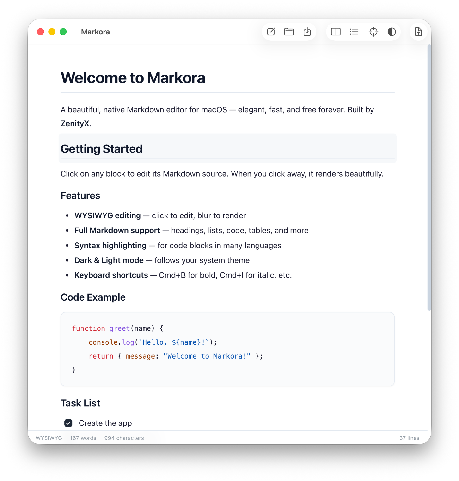 Markora WYSIWYG editor