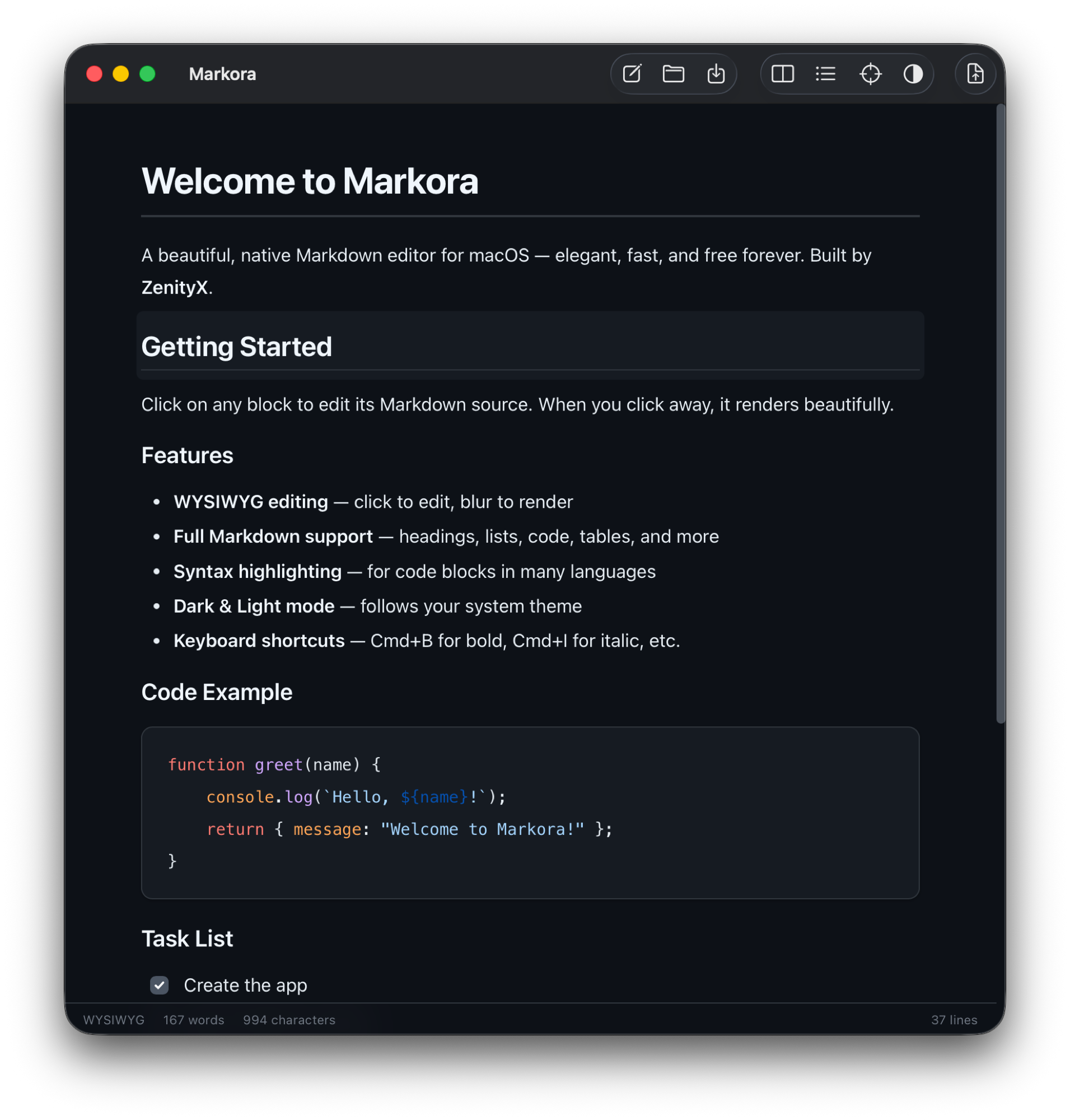 Markora Dark Mode