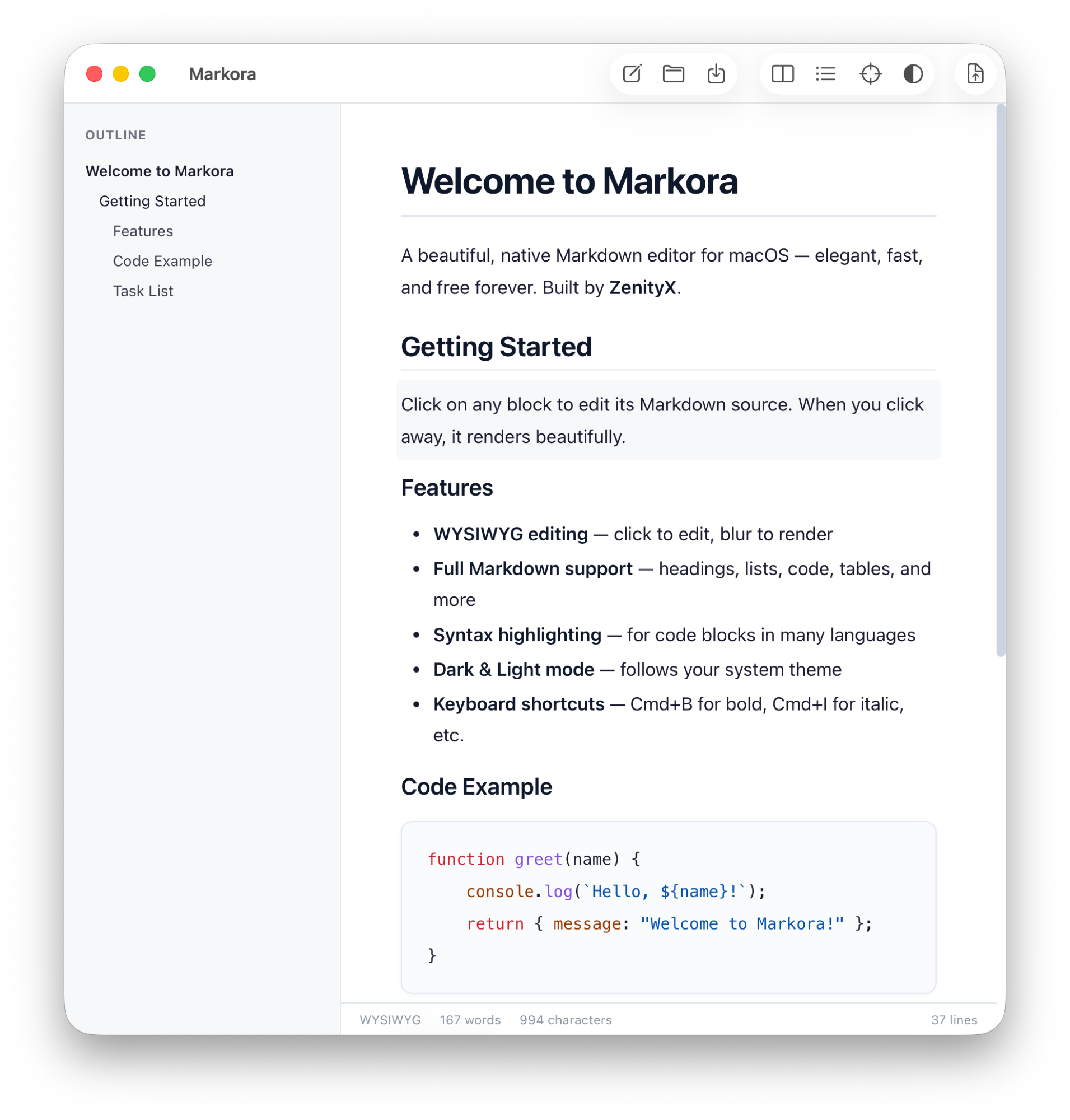 Markora Outline Sidebar